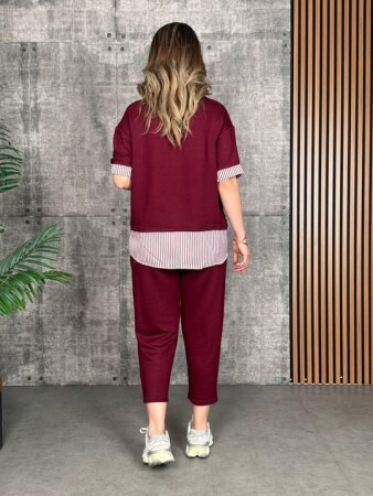 Kadın Modal Kumaş çizgili Gömlek Yaka Ikili Takım - ANGELINO BuyukBedeniz (1)