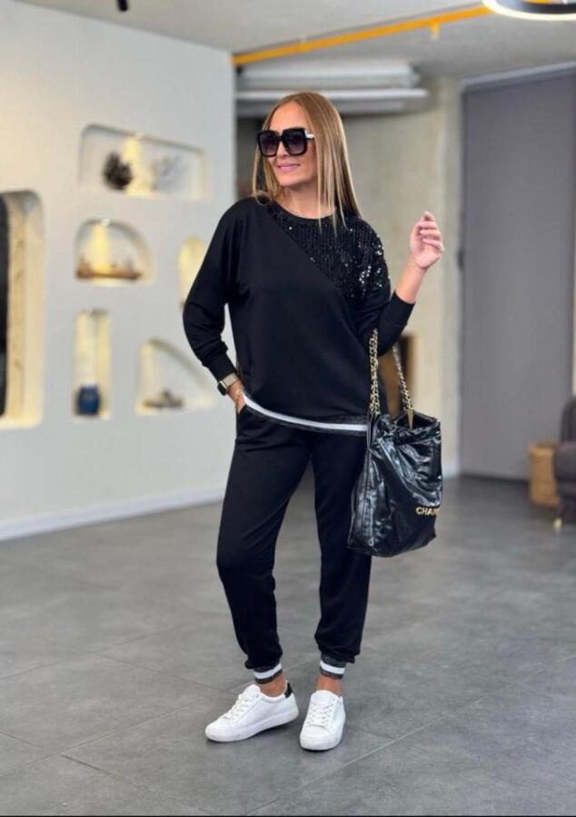 Kadın Modal Kumaş Payetli Sim Ve Ribanalı Detay Ikili Takım - 1