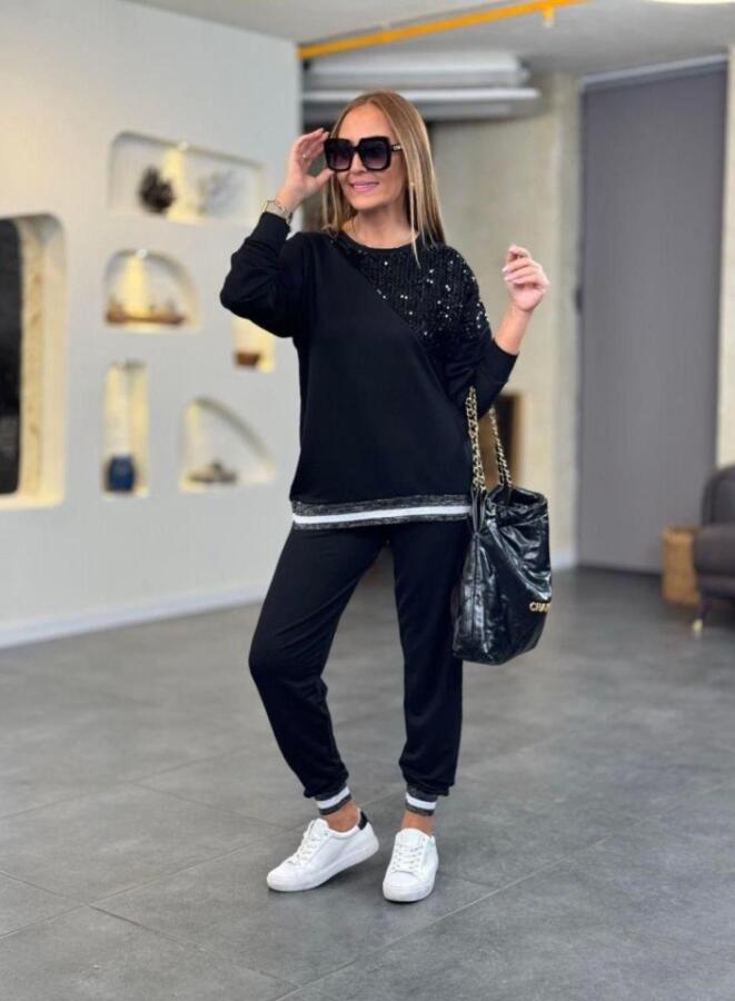 Kadın Modal Kumaş Payetli Sim Ve Ribanalı Detay Ikili Takım - 3