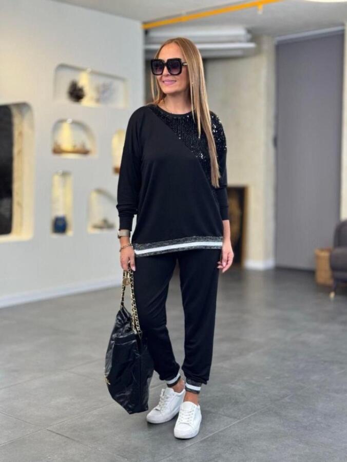 Kadın Modal Kumaş Payetli Sim Ve Ribanalı Detay Ikili Takım - 4