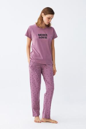 Angelino Kadın Mor Yıldız Desenli Penye Kısa Kol Pijama Takımı - Angelino (1)