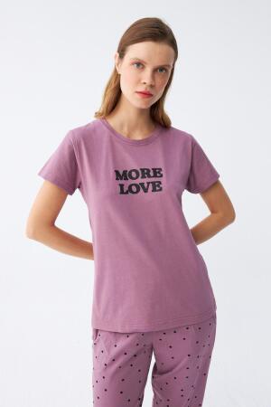 Angelino Kadın Mor Yıldız Desenli Penye Kısa Kol Pijama Takımı - 3