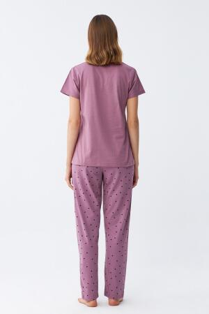 Angelino Kadın Mor Yıldız Desenli Penye Kısa Kol Pijama Takımı - 5