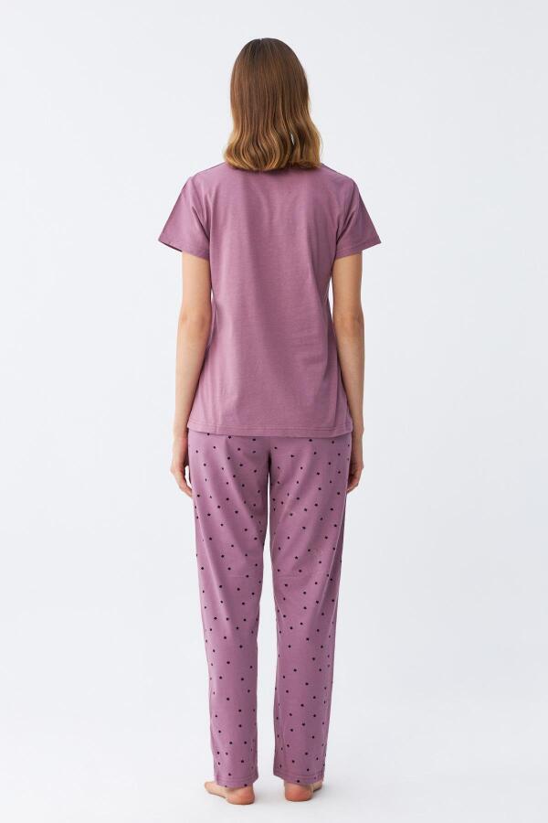 Angelino Kadın Mor Yıldız Desenli Penye Kısa Kol Pijama Takımı - 5