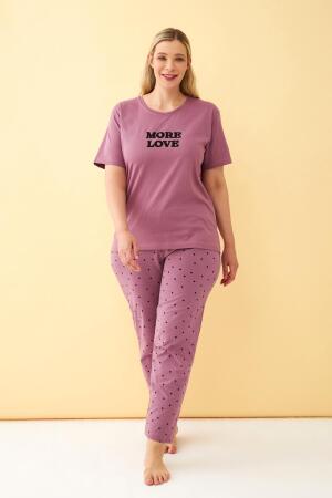Angelino Kadın Mürdüm More Love Yazılı Büyük Beden Pijama Takımı - 2