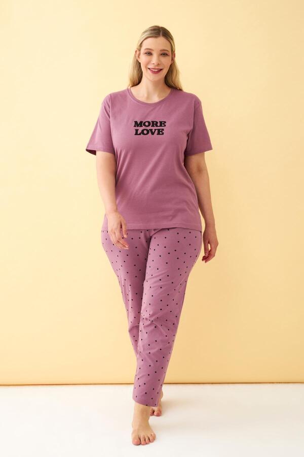 Angelino Kadın Mürdüm More Love Yazılı Büyük Beden Pijama Takımı - 2