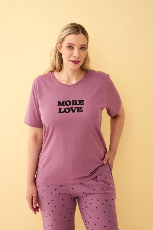 Angelino Kadın Mürdüm More Love Yazılı Büyük Beden Pijama Takımı - 3