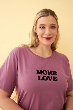 Angelino Kadın Mürdüm More Love Yazılı Büyük Beden Pijama Takımı - 4