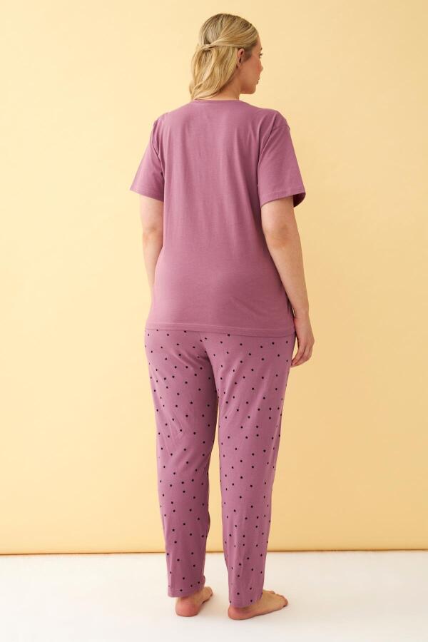 Angelino Kadın Mürdüm More Love Yazılı Büyük Beden Pijama Takımı - 5
