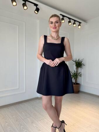 Kadın Omuz Askılı Kare Yaka Ithal Atlas Kumas Mini Elbise - 2