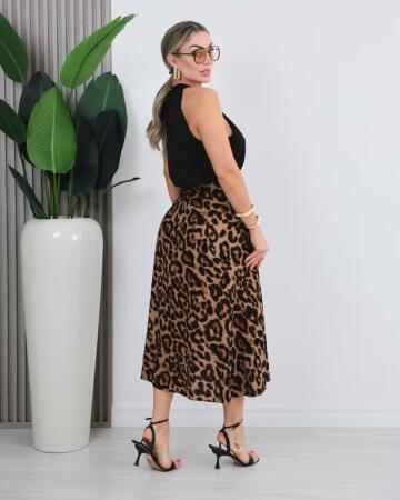 Kadın önden Bağlamalı Leopar Desenli Süprem Uzun Etek - 3