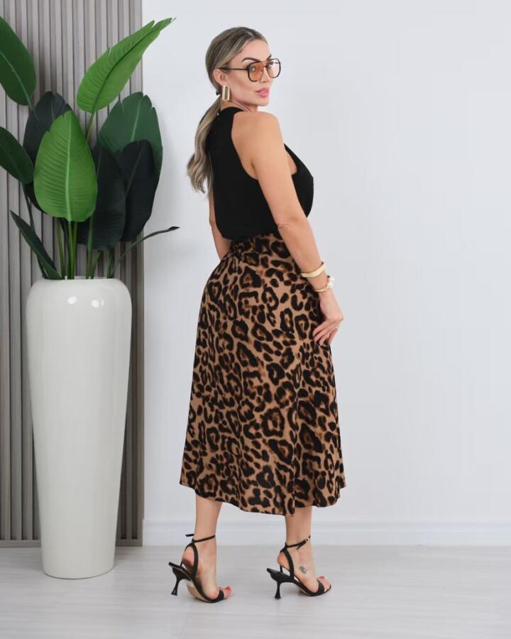 Kadın önden Bağlamalı Leopar Desenli Süprem Uzun Etek - 3