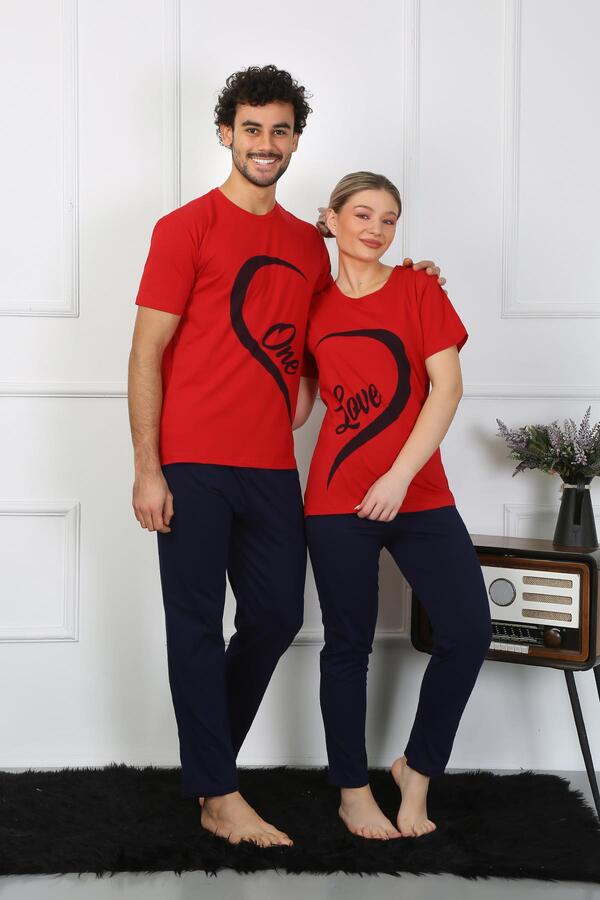 Kadın Pamuk Penye Sevgili Kombini Pijama Takımı Kırmızı 50128 Tek Takım Fiyatıdır - 3