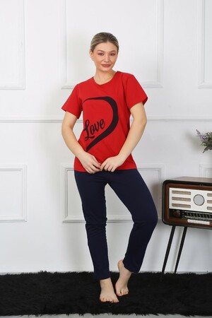 Kadın Pamuk Penye Sevgili Kombini Pijama Takımı Kırmızı 50128 Tek Takım Fiyatıdır - 6