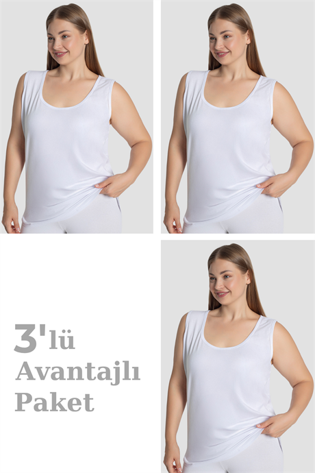 Kadın Pamuklu Büyük Beden Kalın Askılı Atlet 3'lü Paket - 1
