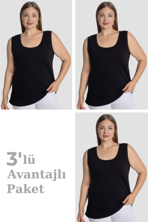 Kadın Pamuklu Büyük Beden Kalın Askılı Atlet 3'lü Paket - Arma Yıldız