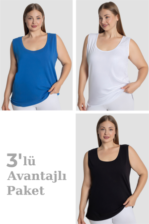 Kadın Pamuklu Büyük Beden Kalın Askılı Atlet 3'lü Paket - 1