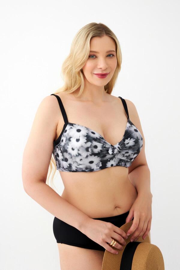 Kadın Papatya Desenli Gri Büyük Beden Bikini Takımı - 3