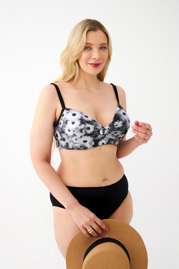 Kadın Papatya Desenli Gri Büyük Beden Bikini Takımı - 4