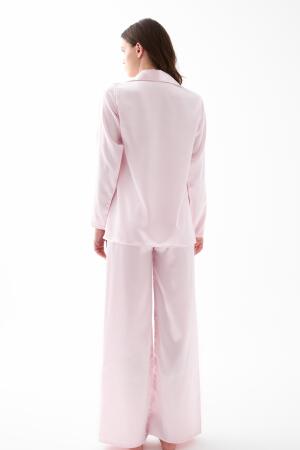 Kadın Pembe Oversize Saten Pijama Takımı - 5
