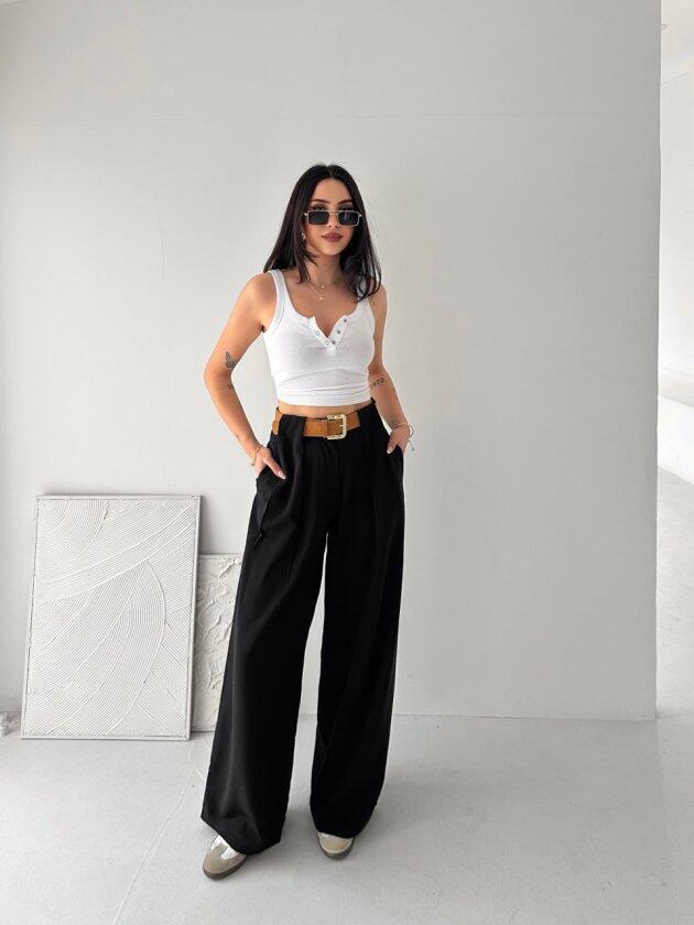 Kadın Pileli Kemerli Pantolon - 3