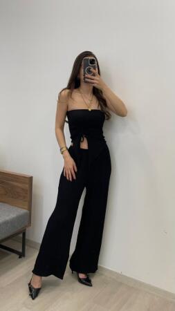 Kadın Sendy Kumaş Bağcık Detaylı Asimetrik Takım - ANGELINO BuyukBedeniz