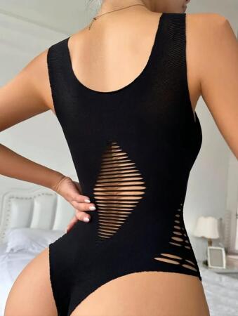 Kadın Sıfır Kol Göğüs, Sırt Ve Yanları Kesik Detay çıtçıtlı Viskon Bodysuit - 9