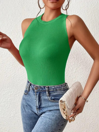 Kadın Sıfır Kol Sırt çapraz Detay Triko Bluz - 2