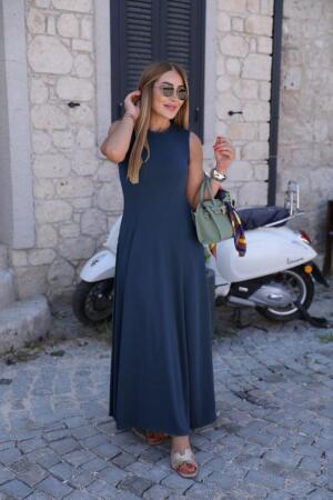 Kadın Sıfır Kollu Bisiklet Yaka Viskon Elbise - ANGELINO BuyukBedeniz (1)