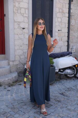 Kadın Sıfır Kollu Bisiklet Yaka Viskon Elbise - 3