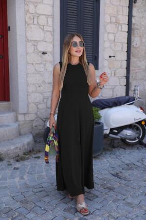 Kadın Sıfır Kollu Bisiklet Yaka Viskon Elbise - 4