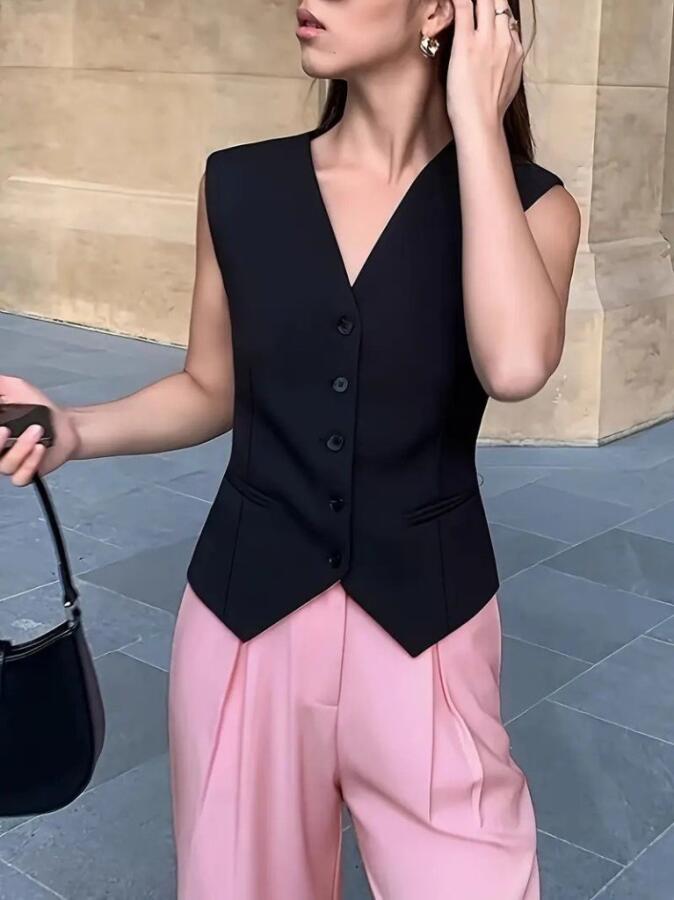 Kadın Sıfır Kollu önden Düğmeli Atlas Yelek - 3