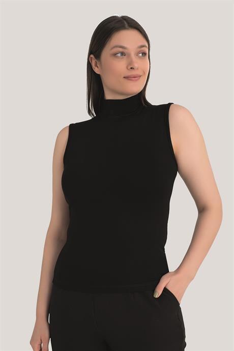 Kadın Siyah Balıkçı Yaka 2'li Kolsuz Body - 3