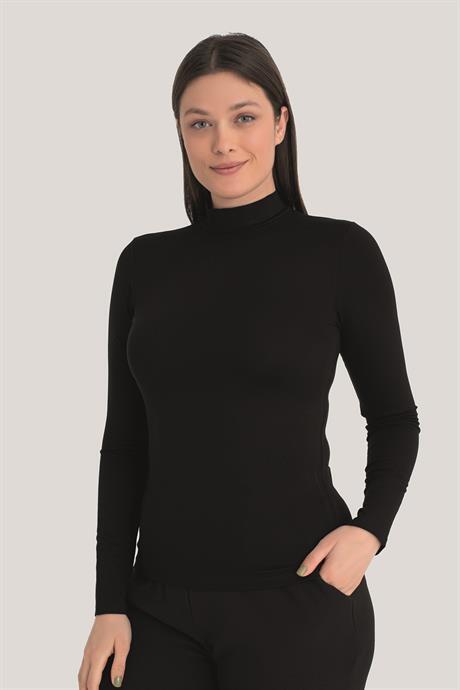 Kadın Siyah Balıkçı Yaka Uzun Kollu Body 2'li Paket - 2