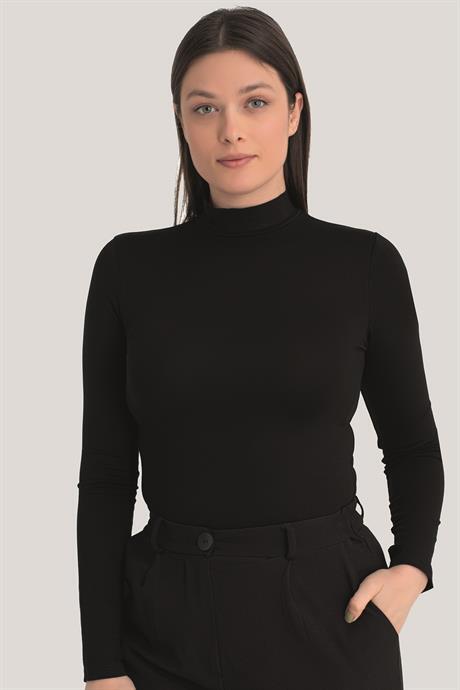 Kadın Siyah Balıkçı Yaka Uzun Kollu Body 2'li Paket - 3