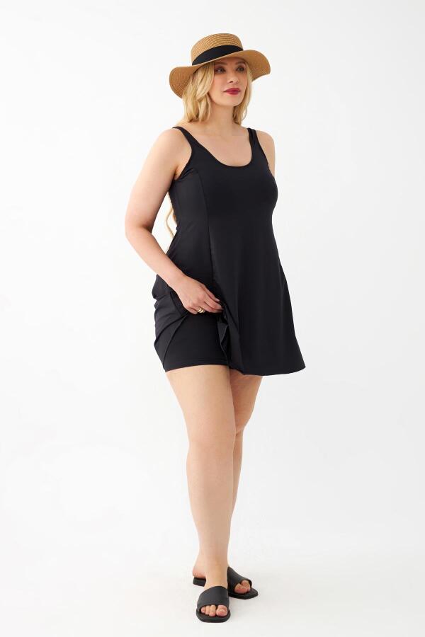 Akbeniz Kadın Siyah Büyük Beden Düz Elbise Mayo - 2