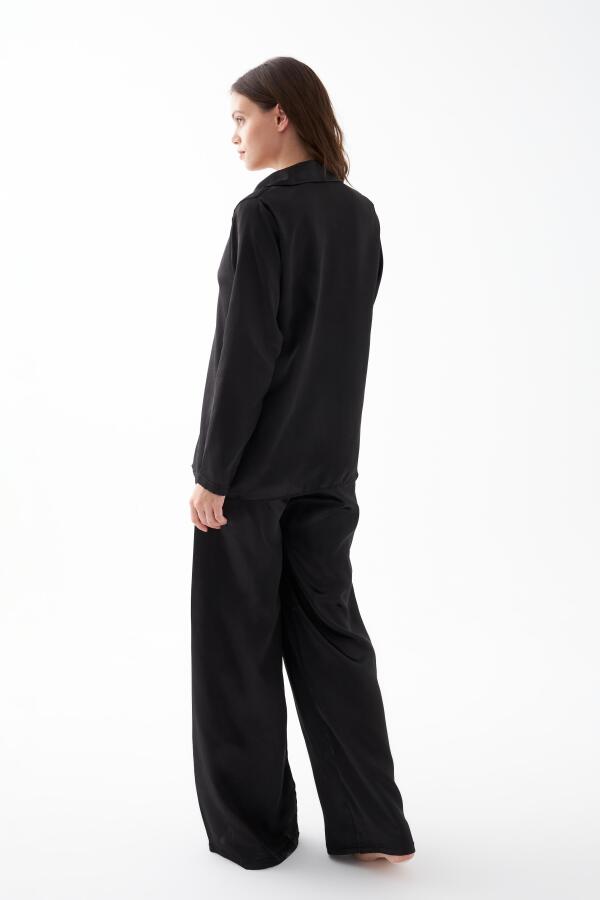 Kadın Siyah Oversize Saten Pijama Takımı - 5