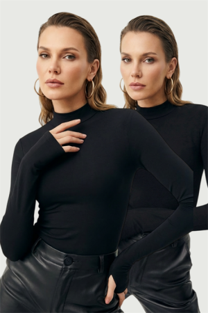 Kadın Siyah Parmak Detaylı Body 2'li Paket - Angelino