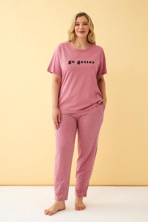 Angelino Kadın Somon Go Getter Yazılı Büyük Beden Pijama Takımı - 1