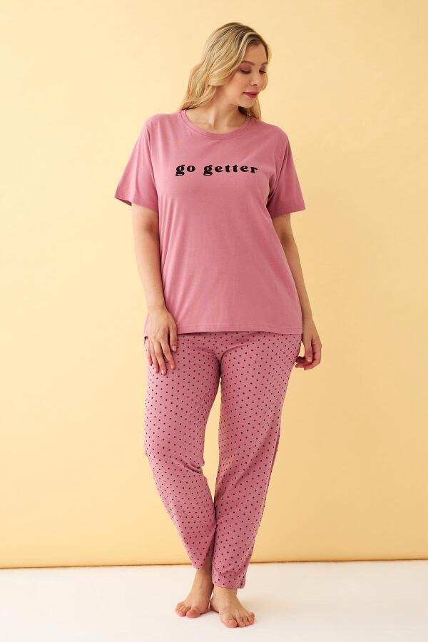 Angelino Kadın Somon Go Getter Yazılı Büyük Beden Pijama Takımı - 3