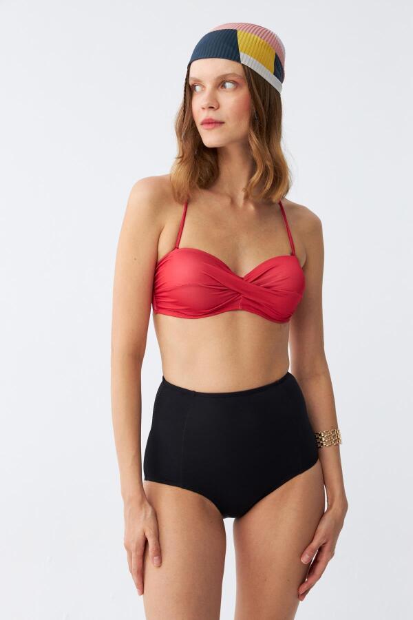 Akbeniz Kadın Straplez Kırmızı Yüksek Bel Bikini Takımı - 1