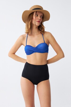Kadın Straplez Mavi Yüksek Bel Bikini Takımı - 3