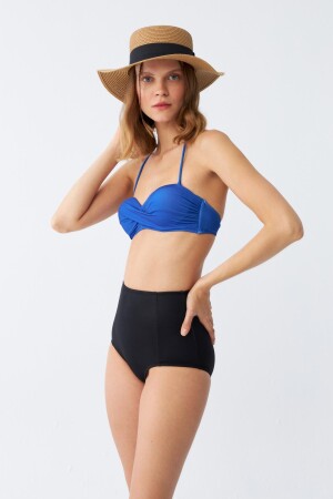 Kadın Straplez Mavi Yüksek Bel Bikini Takımı - 4
