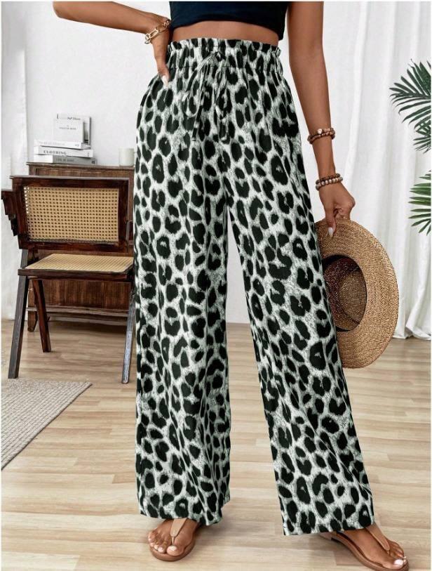 Kadın Süprem Kumaş Beli Lastikli Leopar Desen Pantolon - 1
