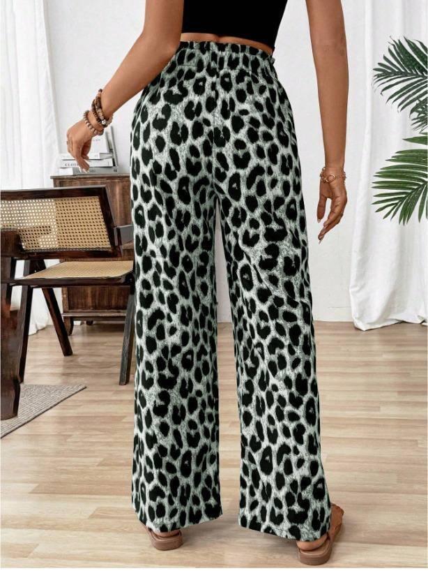 Kadın Süprem Kumaş Beli Lastikli Leopar Desen Pantolon - 2