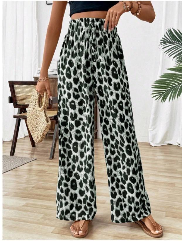 Kadın Süprem Kumaş Beli Lastikli Leopar Desen Pantolon - 3