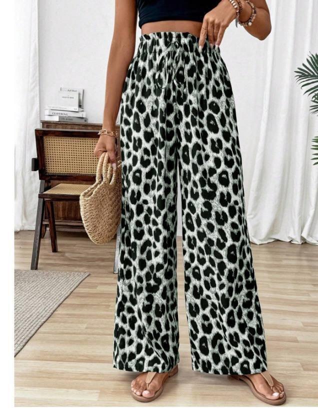 Kadın Süprem Kumaş Beli Lastikli Leopar Desen Pantolon - 4