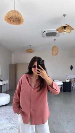 Kadın Tek Cepli Over Size Ketem Gömlek - 7