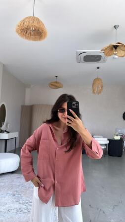 Kadın Tek Cepli Over Size Ketem Gömlek - 9