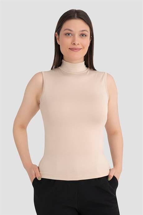 Kadın Ten Balıkçı Yaka Kolsuz Body 3'lü Paket - 3